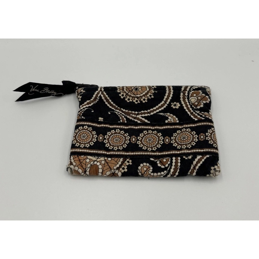 Vera Bradley Black And Brown Print Zip Coin Purse Wallet Card Holder